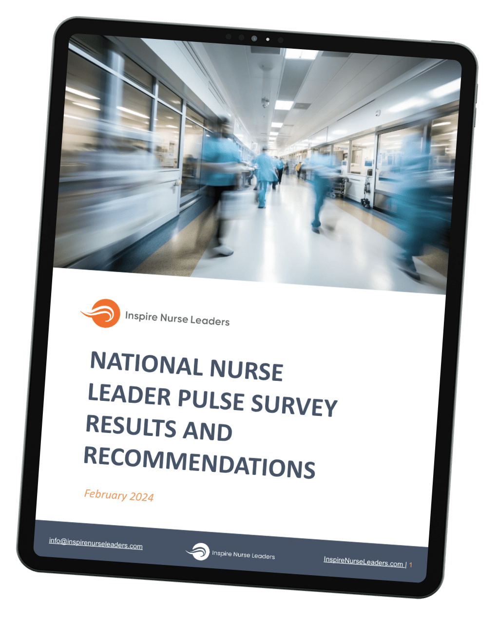 National Nurse Leader Pulse Survey results on a tablet. February 2024.