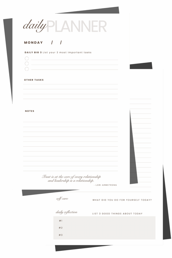 IMPACT Nurse Leader Planner daily planner page: tasks, notes, reflection.