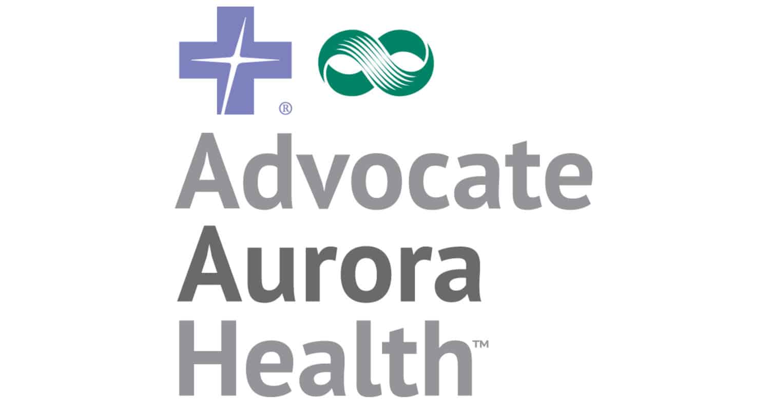 Advocate Aurora Health logo featuring a blue cross and green infinity symbol.